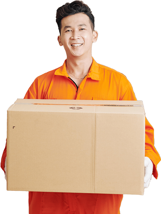 Removalists carefully handling cardboard boxes during a home move