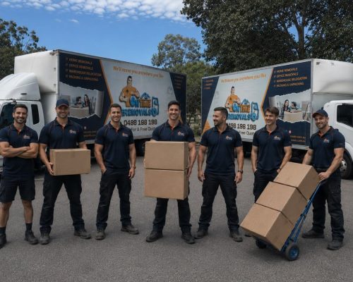 Removalist team arranging household items inside a moving truck