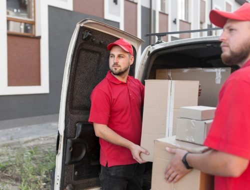 Home removal service with securely packed cardboard moving boxes