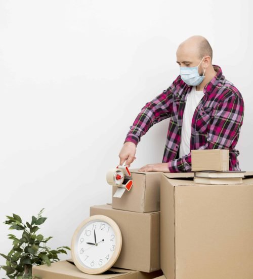 Cardboard moving boxes prepared for safe household transportation