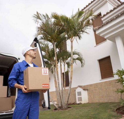 House removal service with labelled cartons ready for relocation